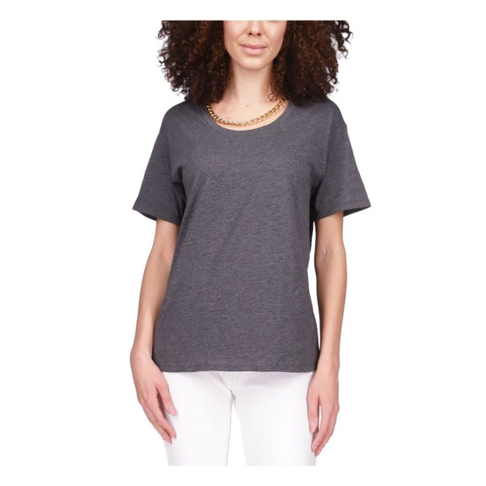 MICHAEL MICHAEL KORS Womens Gray Heather Short Sleeve Scoop Neck Top S